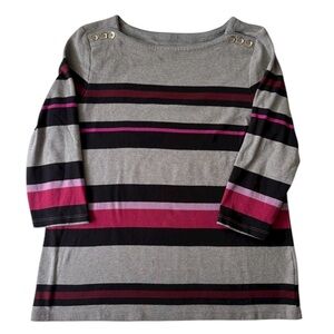 Croft & Barrow Women’s XL 3/4” Sleeves Grey/Gray, Black, Pinks Striped Knit Top